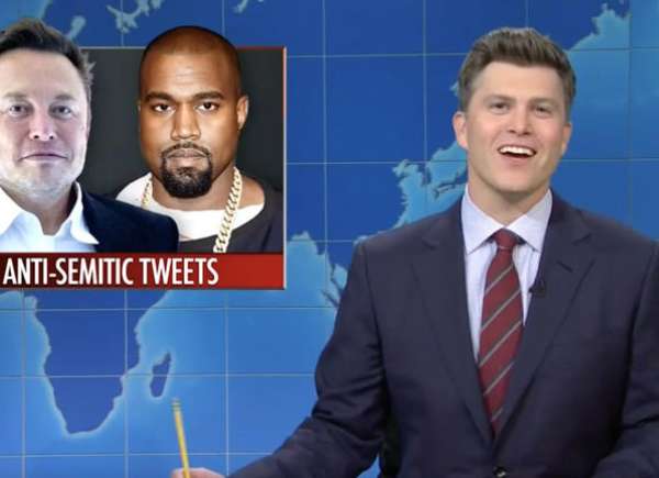 Elon Musk gets ridiculed by SNL for saying that he fixed Kanyes anti-Semitism.